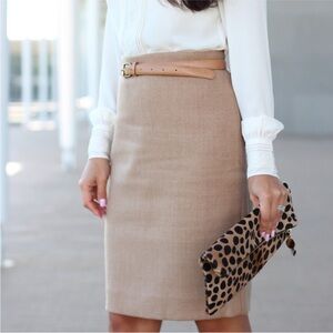 NWT J. Crew Tan Wool The Pencil Skirt size 00